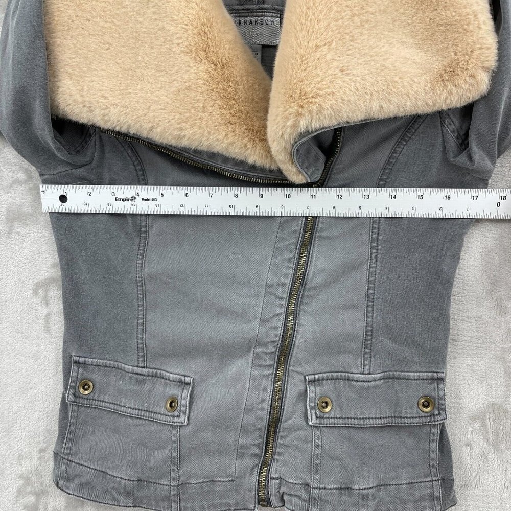 Anthroplogie Marrakech Faux Fur Collar Aviator Moto Jacket Coat Gray - Picture 10 of 14
